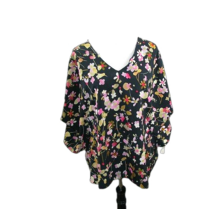 Cabi Floral V-Neck Pull Over Batwing Sleeve Blouse Size XL